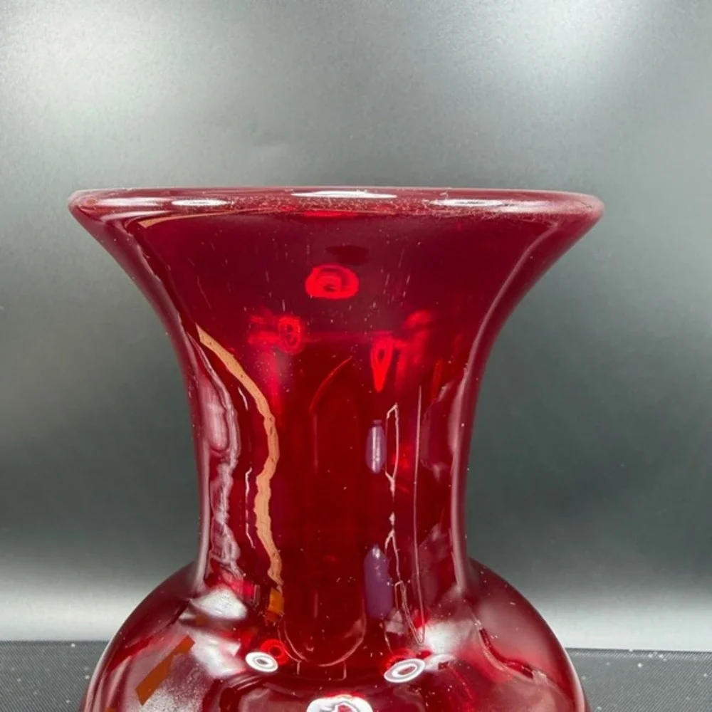 Antique Blenko Ruby Red Glass Vase Pre Designer Era #3512L Hand Blown‎ 8 Inch
